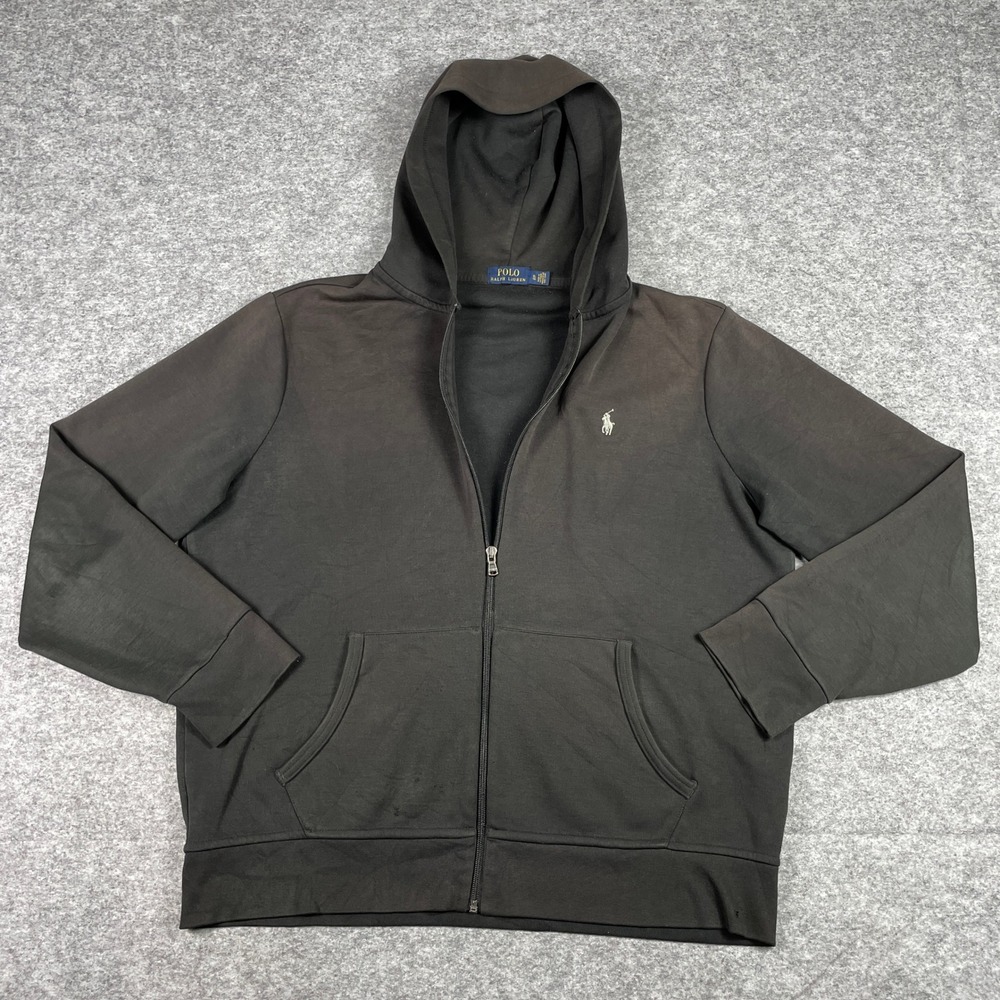 Polo Ralph Lauren Hoodie Mens XL Black Full Zip Double Knit Pony Sweatshirt